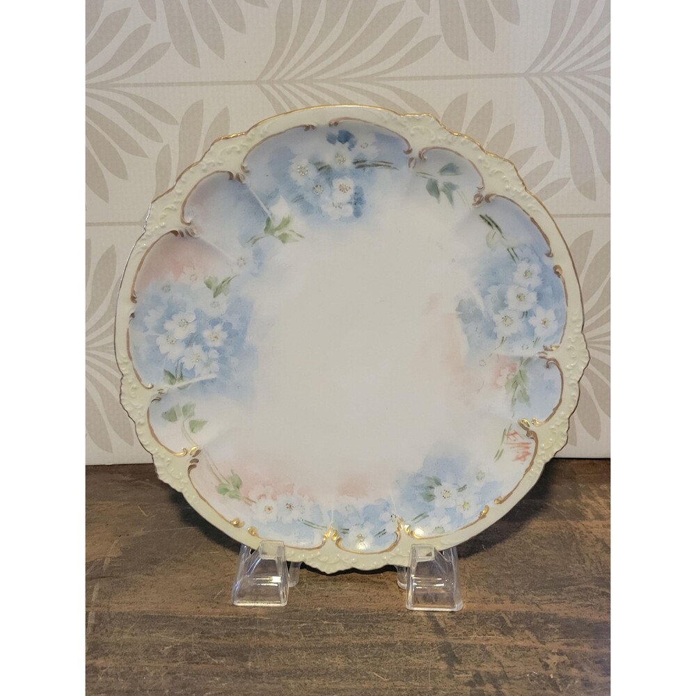 Antique GDA Limoges France Hand Painted Plate Blue Forget Me Nots Artist Signed